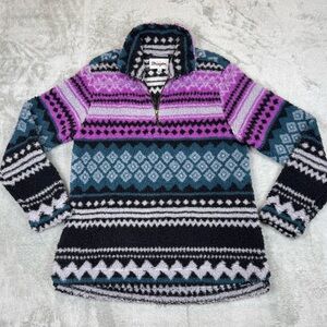 Wrangler 1/4 Zip Sherpa Fleece Pullover Quarter Zip Aztec Print Small Western